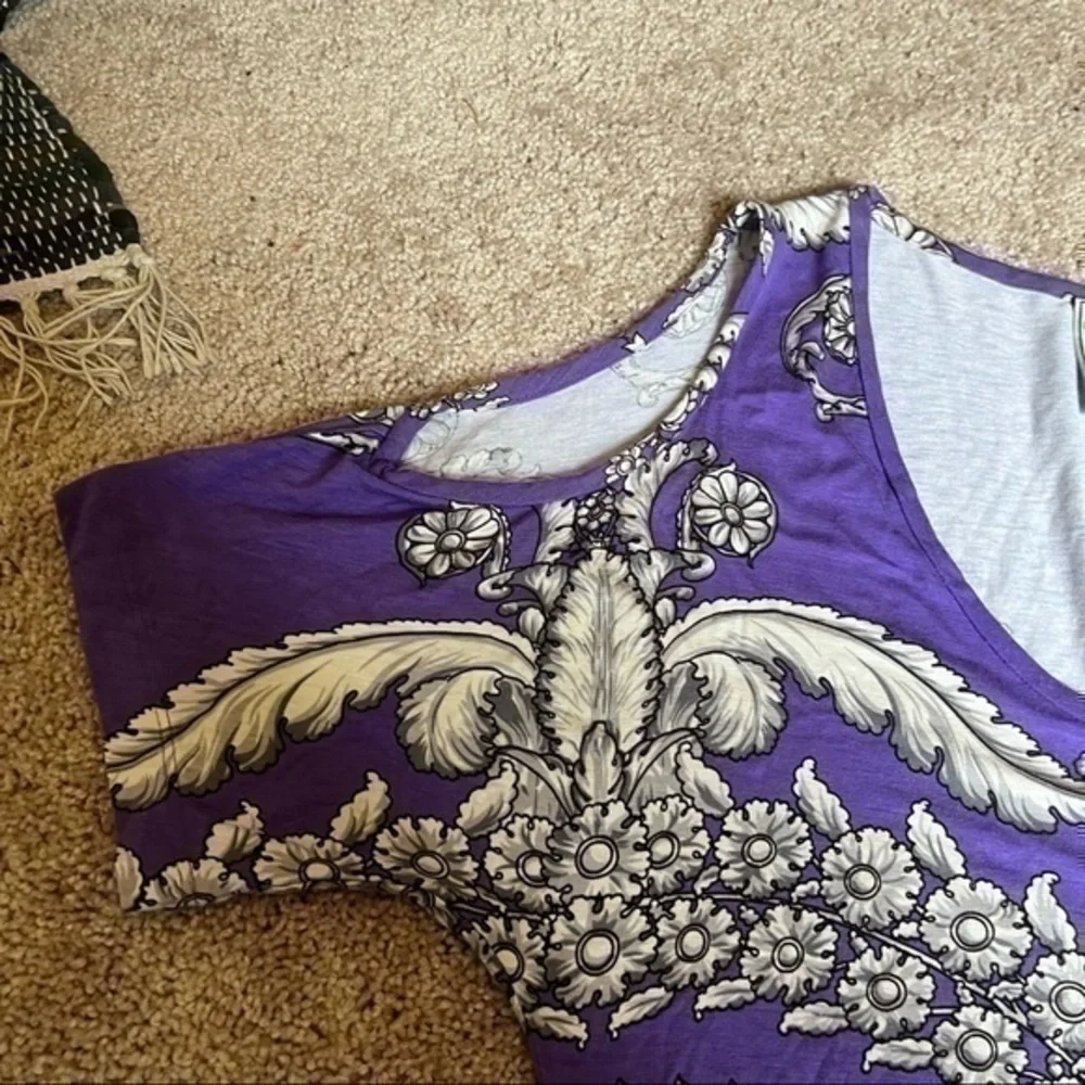 asymmetrical Yoana Baraschi Purple Baroque Print Cold Shoulder Ruched dress